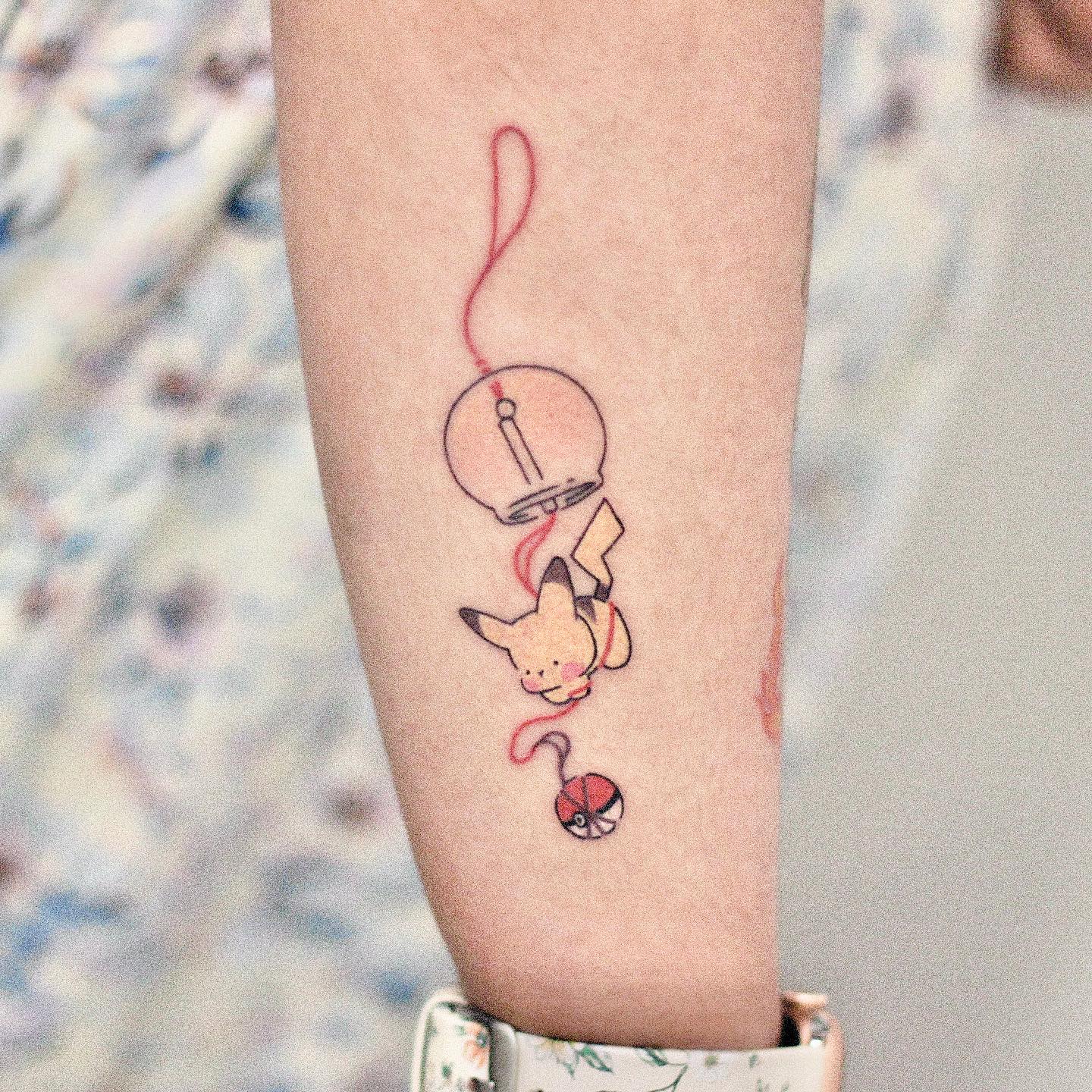 fineline pikachu tattoo by heomidori