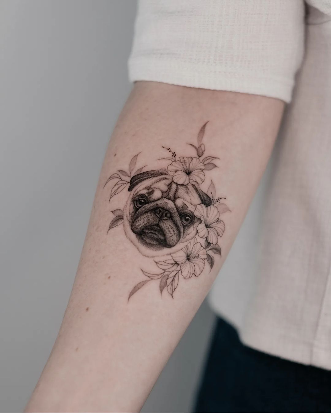 floral dog tattoo design by la source tattoo