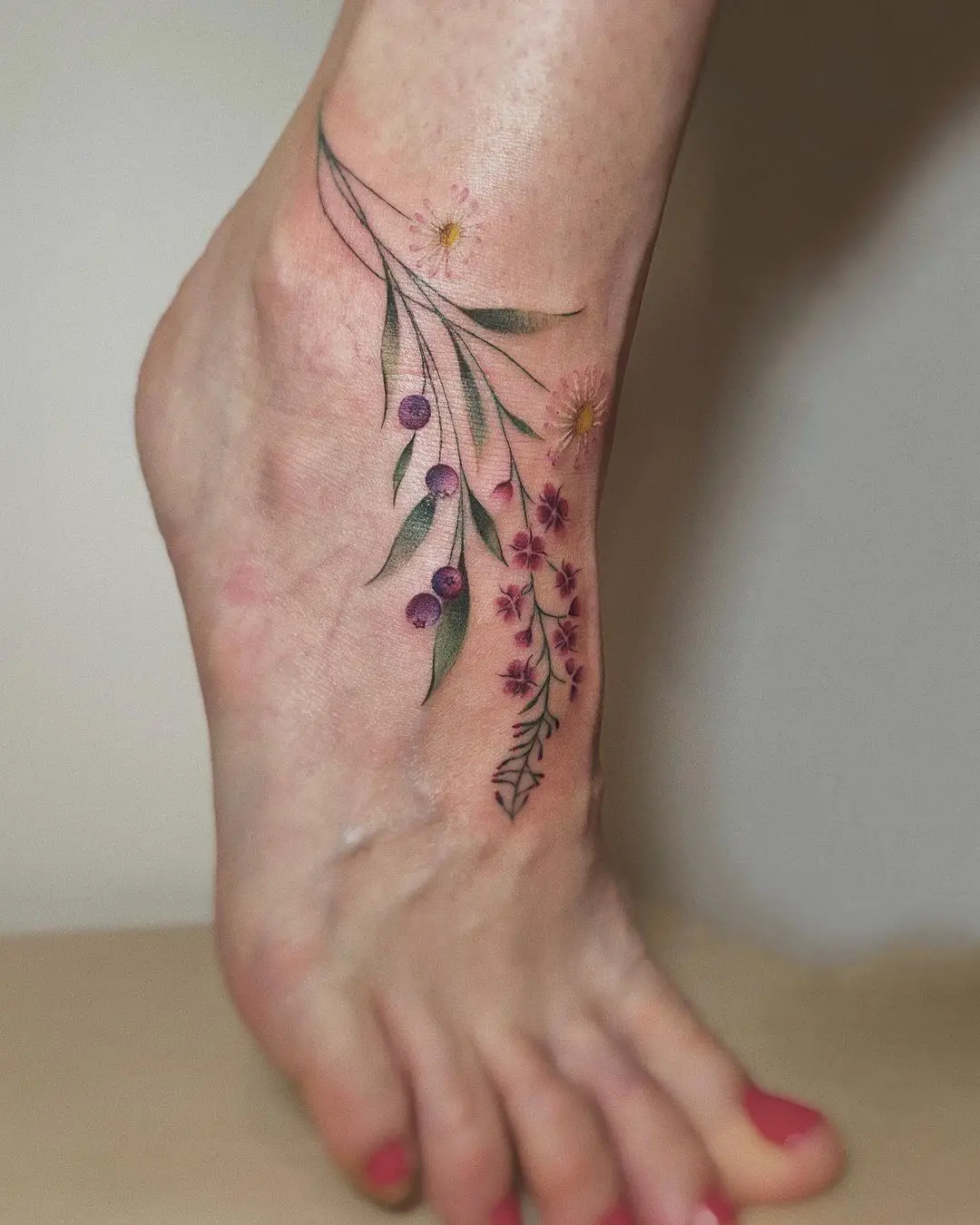 floral feet tattoo by jehlickou