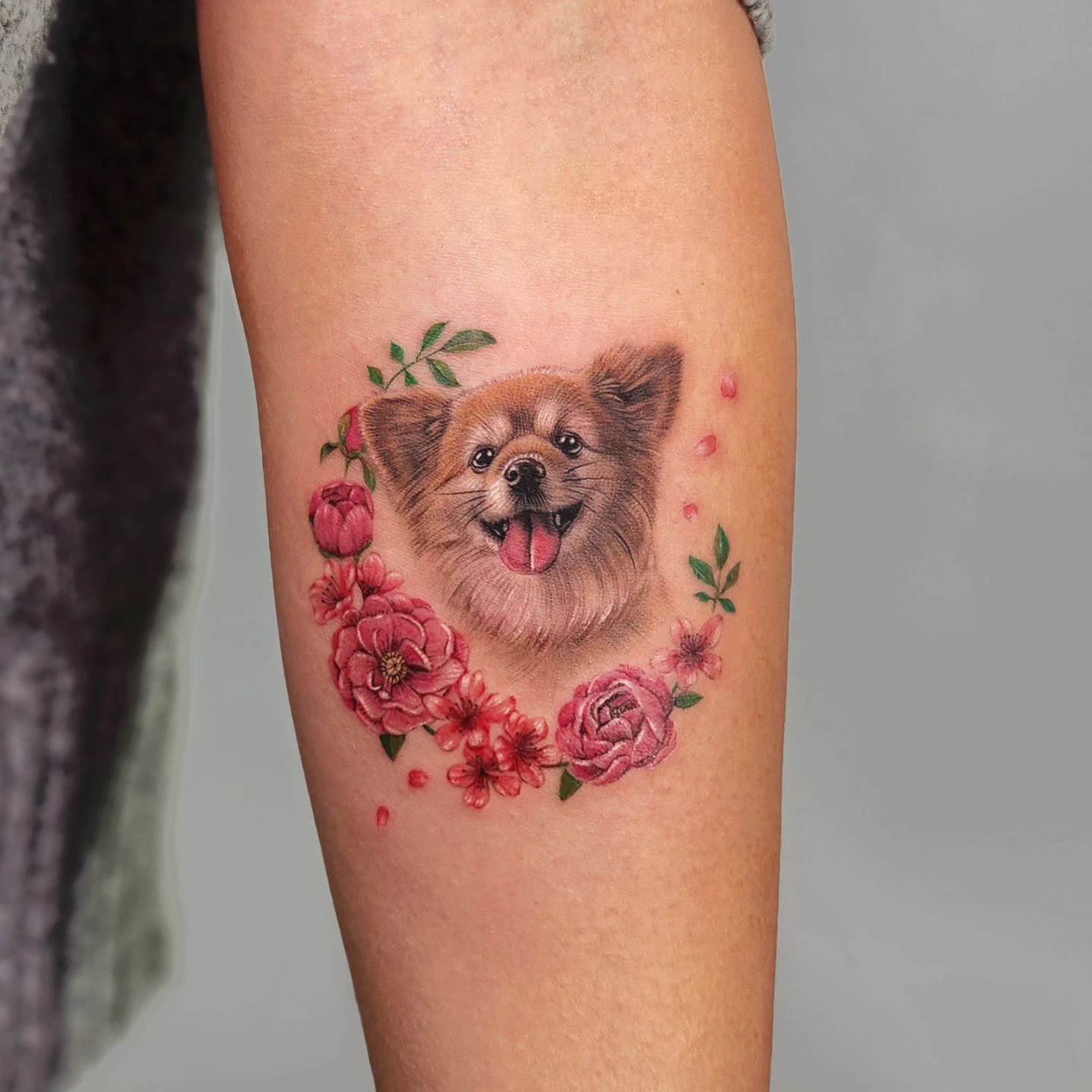floral puppy tattoo by cien ink