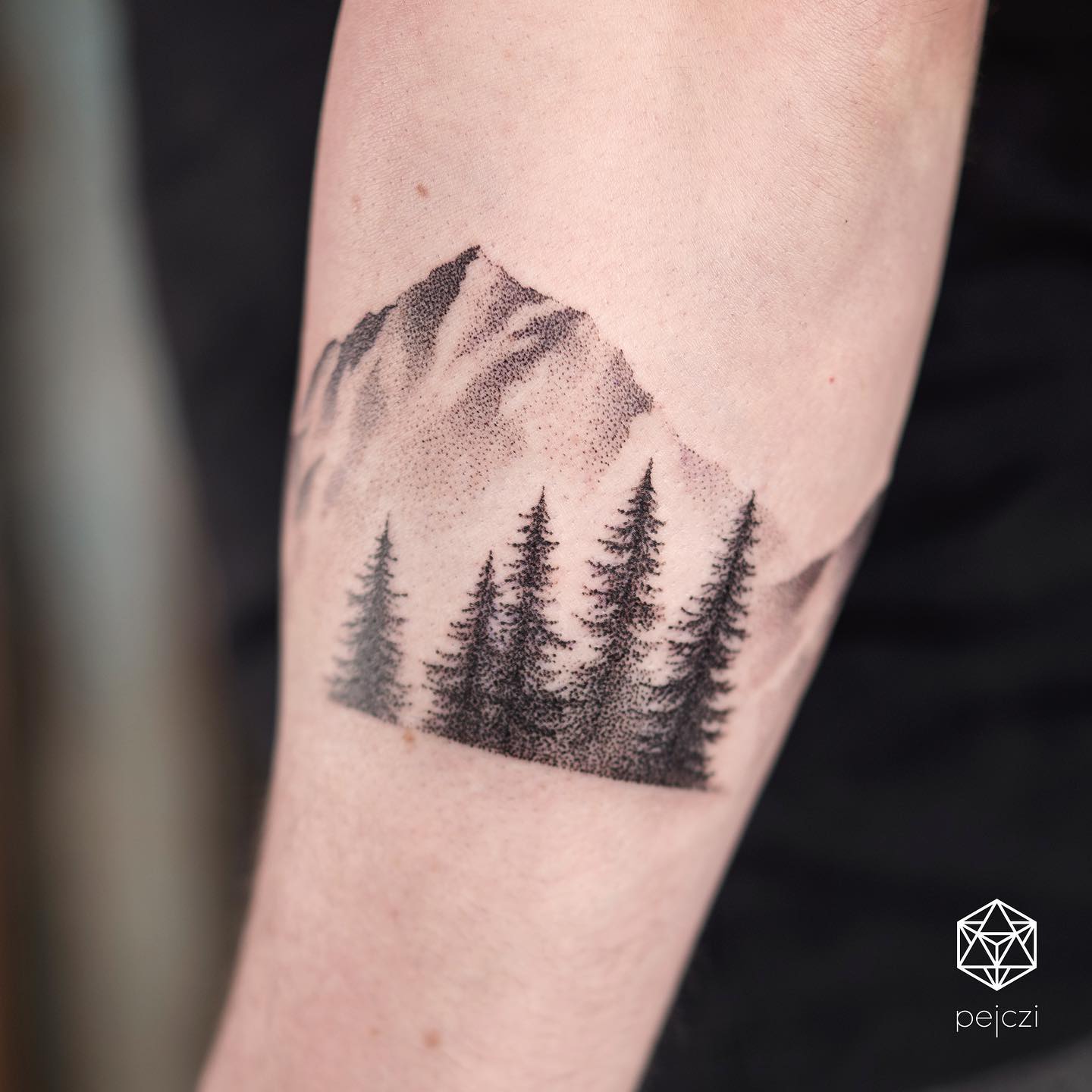 forearm forest tattoo by pejczi