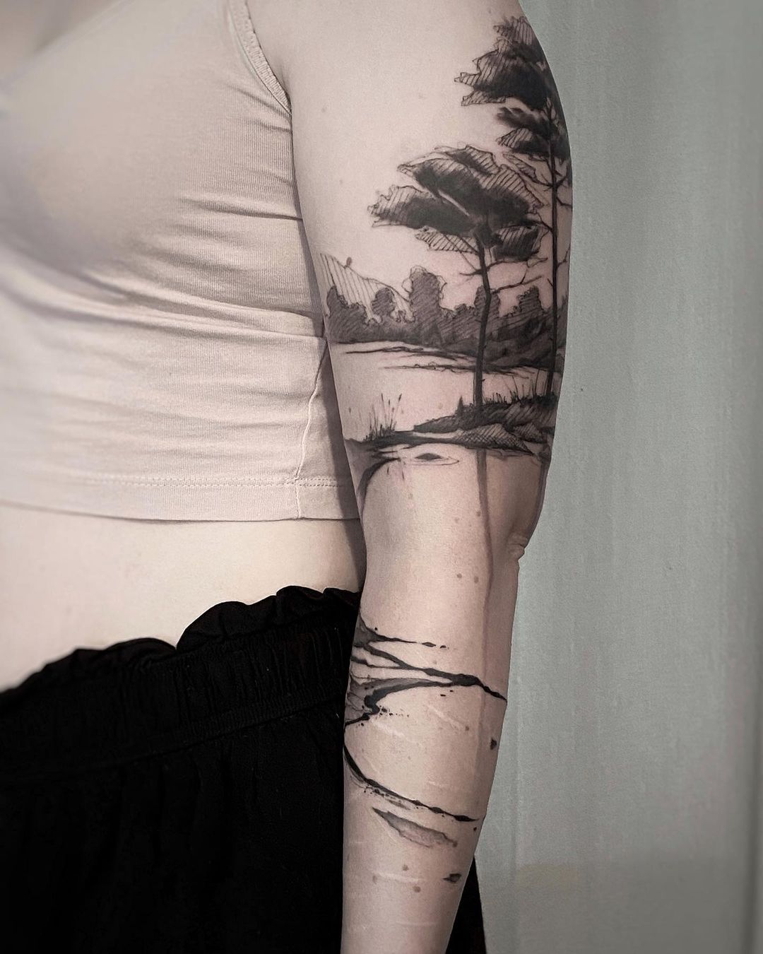 forest sleeve tattoo by loiseautattoo