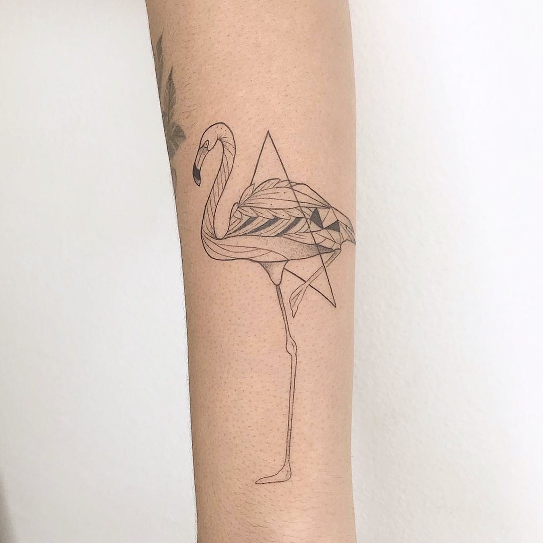 geometric flamingo design by ricardo.di .paulla.tattoo