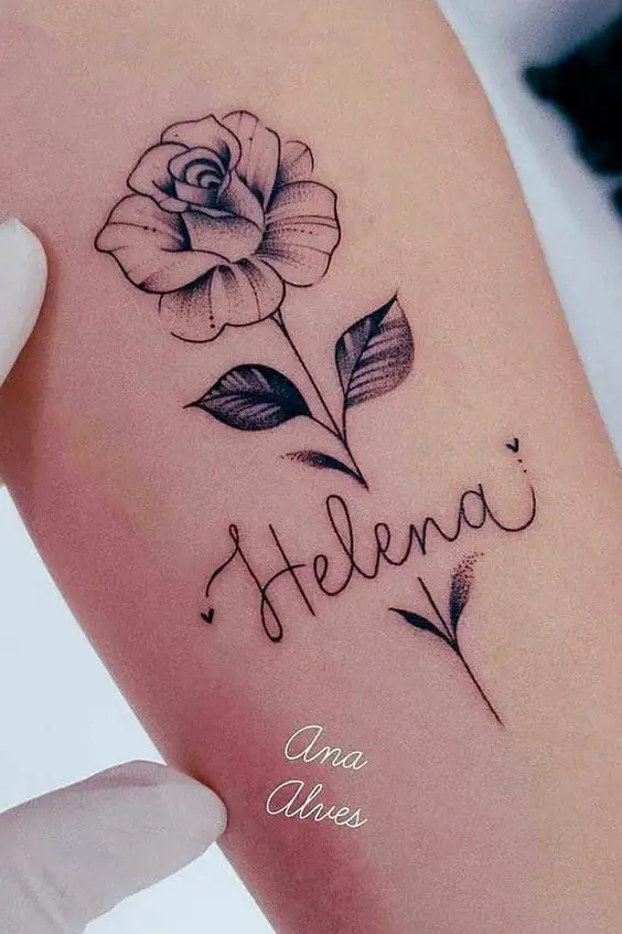 name with rose tattoo
