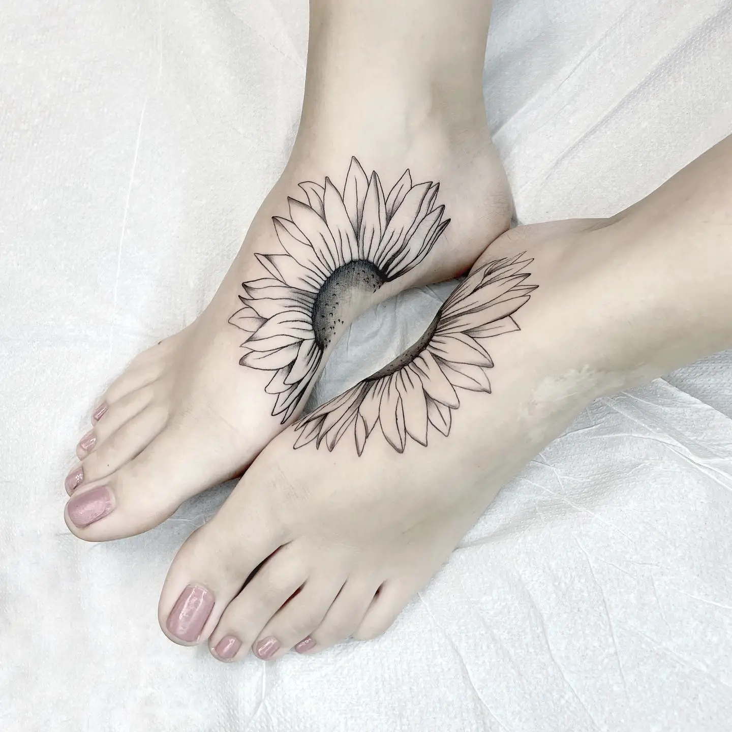 sunflower feet tattoo by stefania.camelia