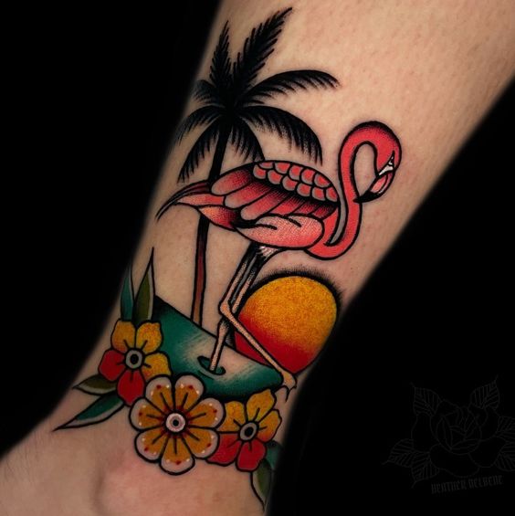 traditional flamingo tattoos