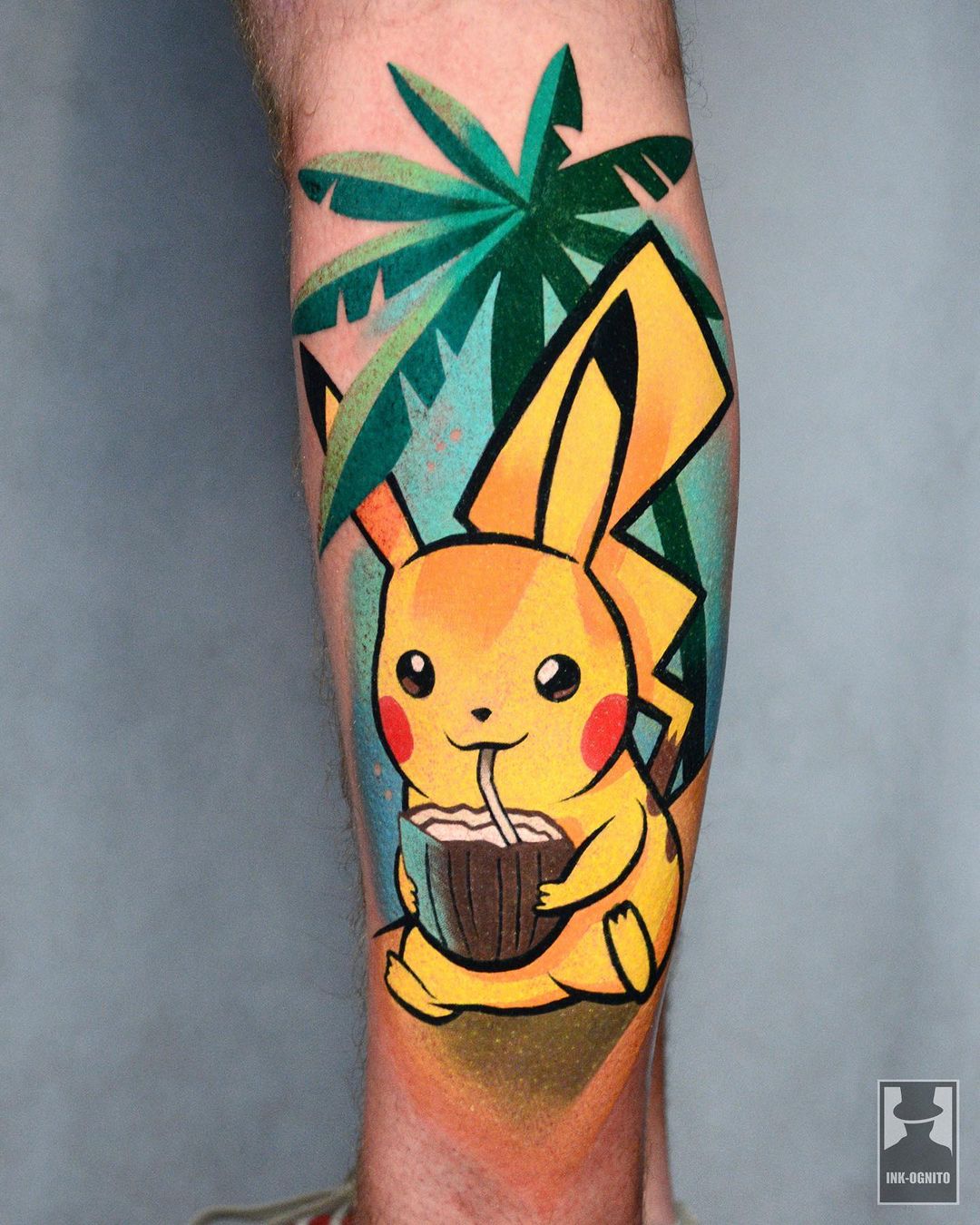 watercolor pikachu tattoo by tomekkolucki