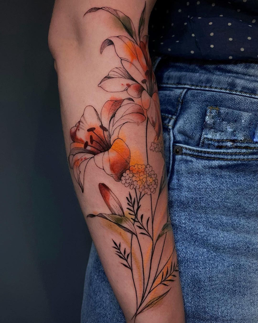 Colorful lily tattoo by sky coyote