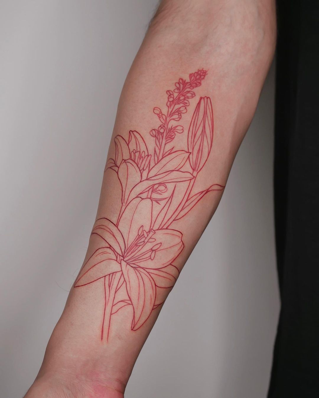 Colorful lily tattoos by muk.tatouage