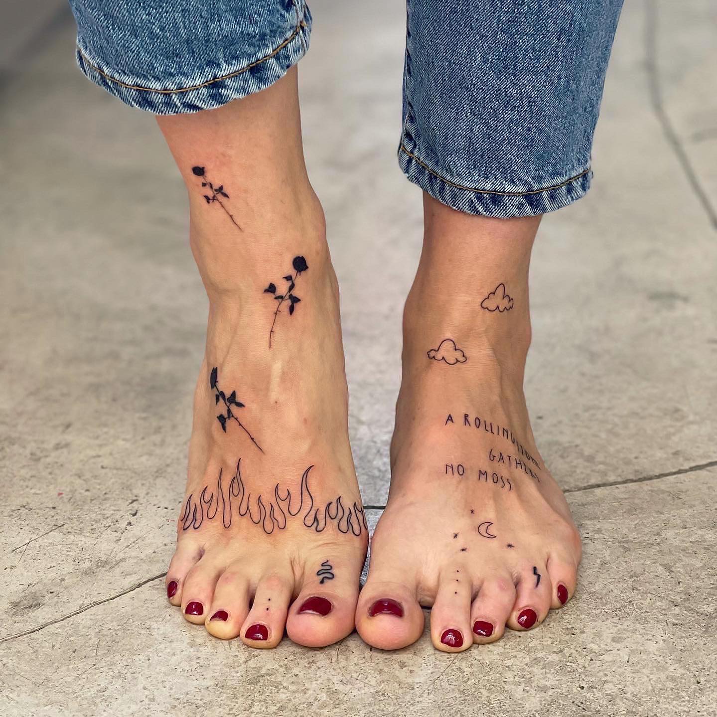 Floral feet tattoo for women by marcosorgato