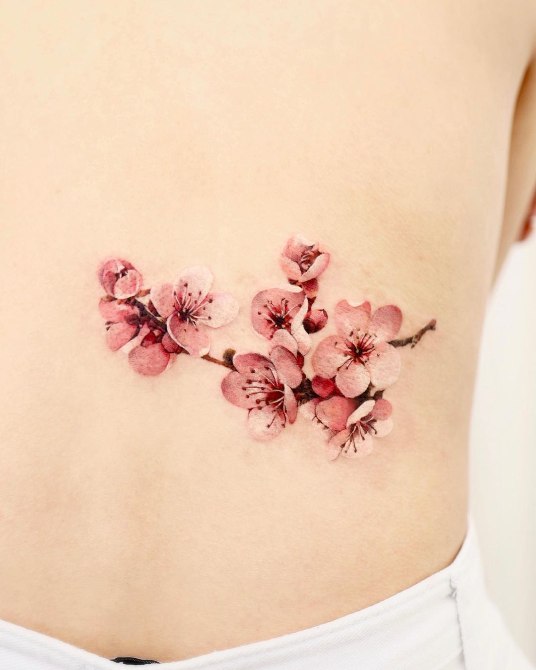 Realistic cherry blossom tattoo by nok ink