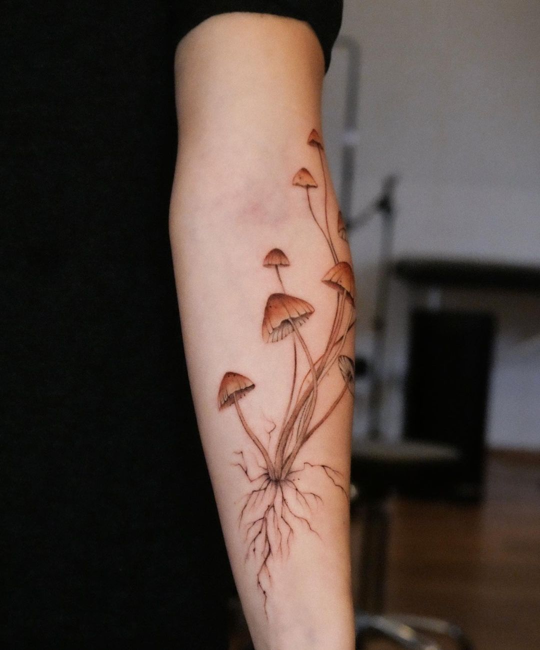 Realistic mushroom tattoo by veroni.ink