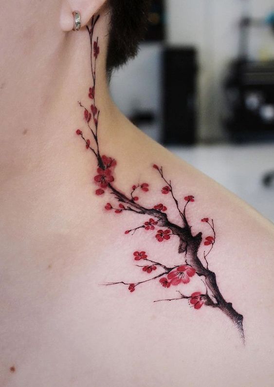 cherry blossom tattoo on shoulder