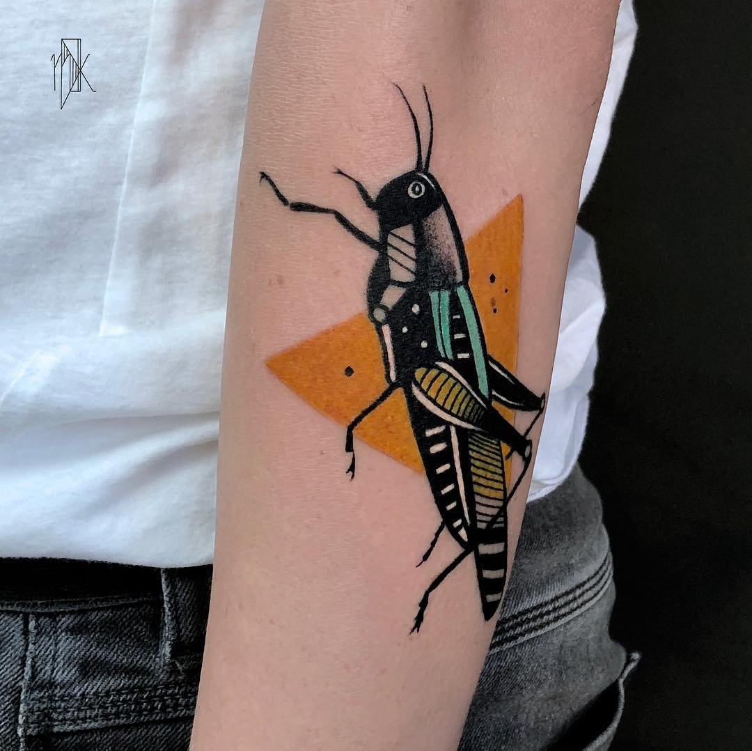 colorful grasshopper tattoo design by kudutattoo