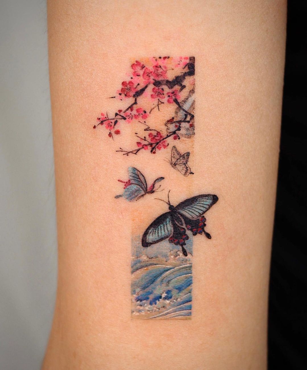 realistic cherry blossom tattoo by eunyutattoo