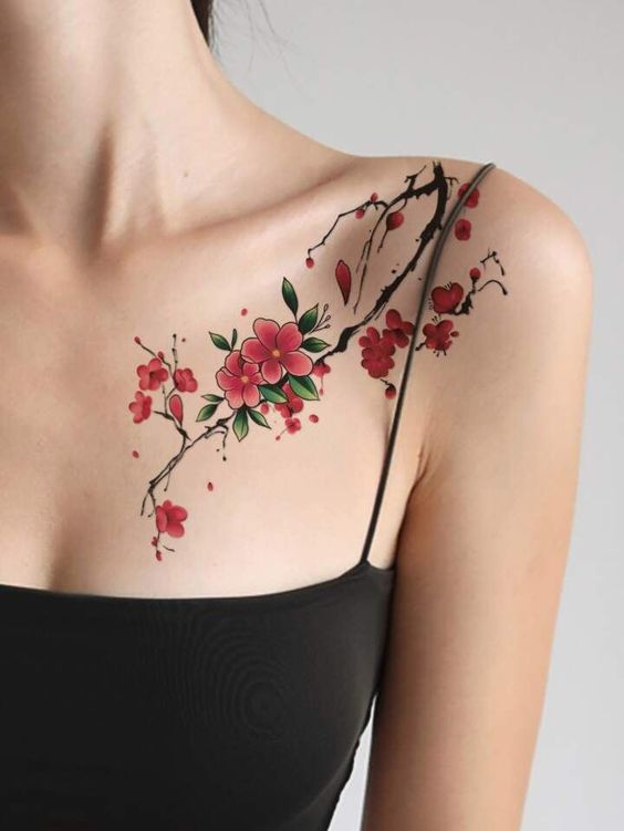 red cherry blossom tattoo