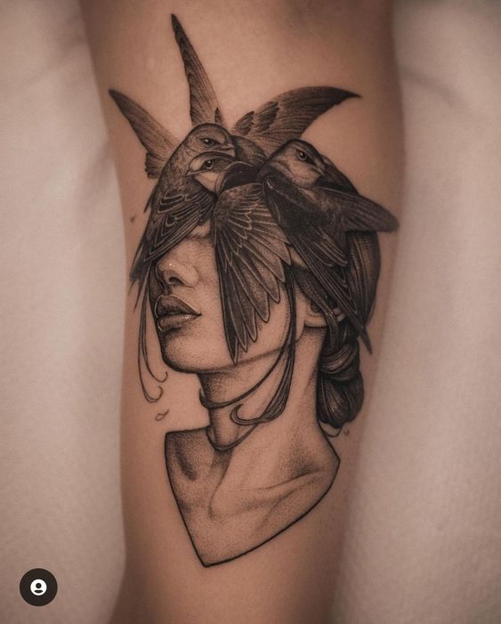 Realism black and grey tattoo for women