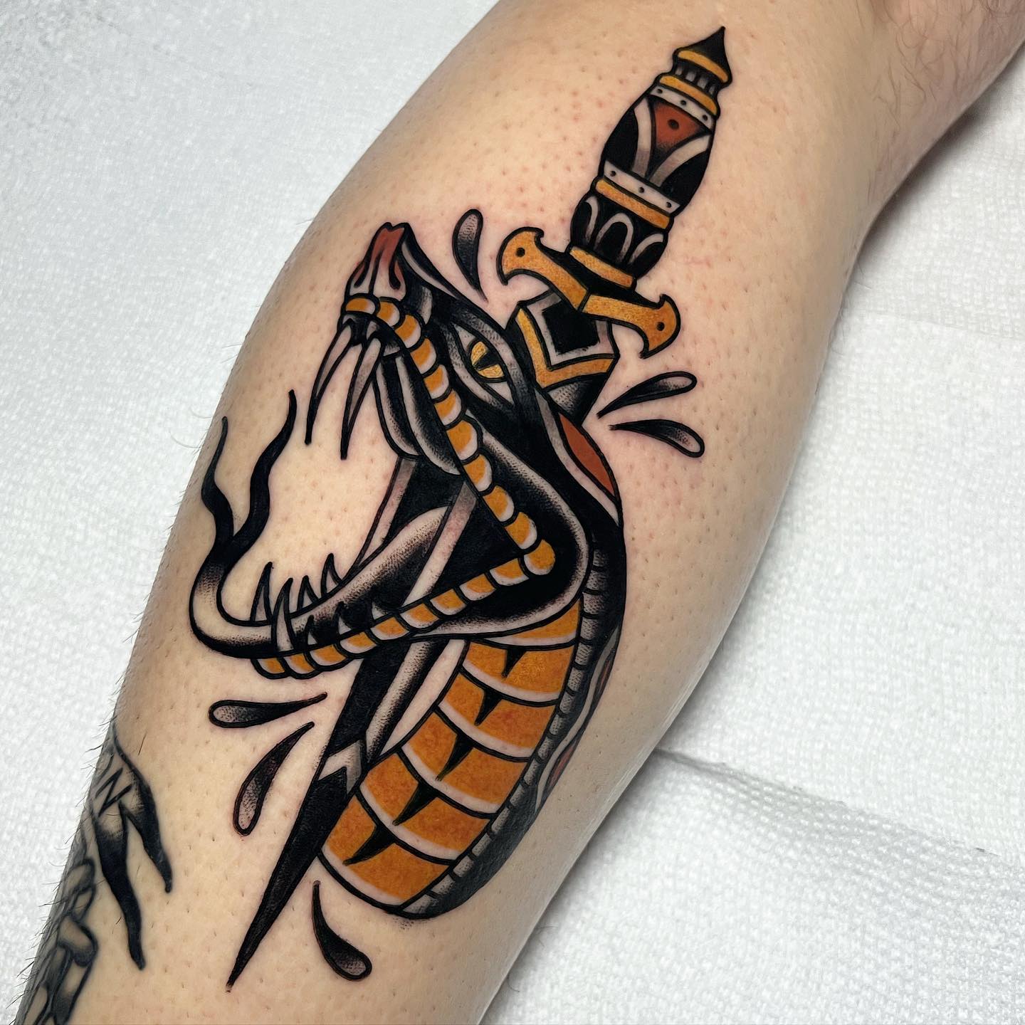 Traditional snake tattoo by kmacktattoos
