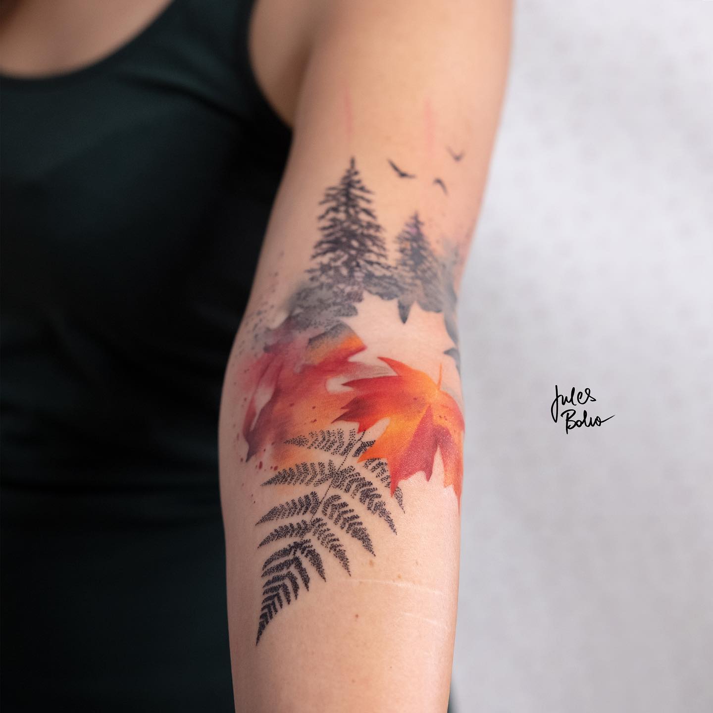 watercolor autumn tattoo by julesboho.tattoo