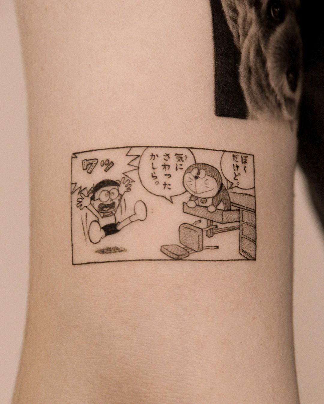 Black and white doraemon tattoo by yumemonchi
