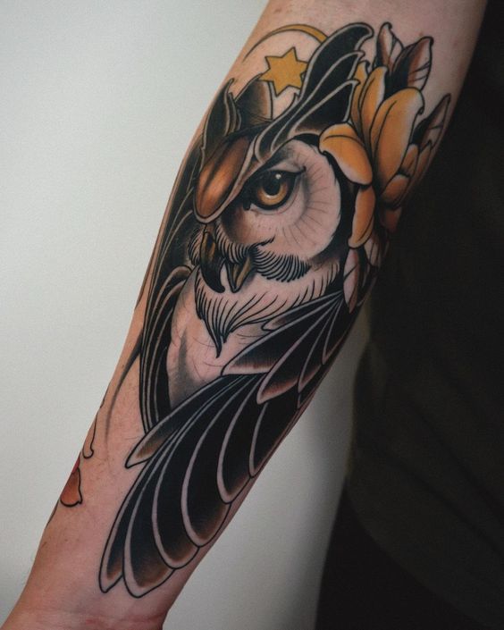 Neo traditional owl tattoo for women