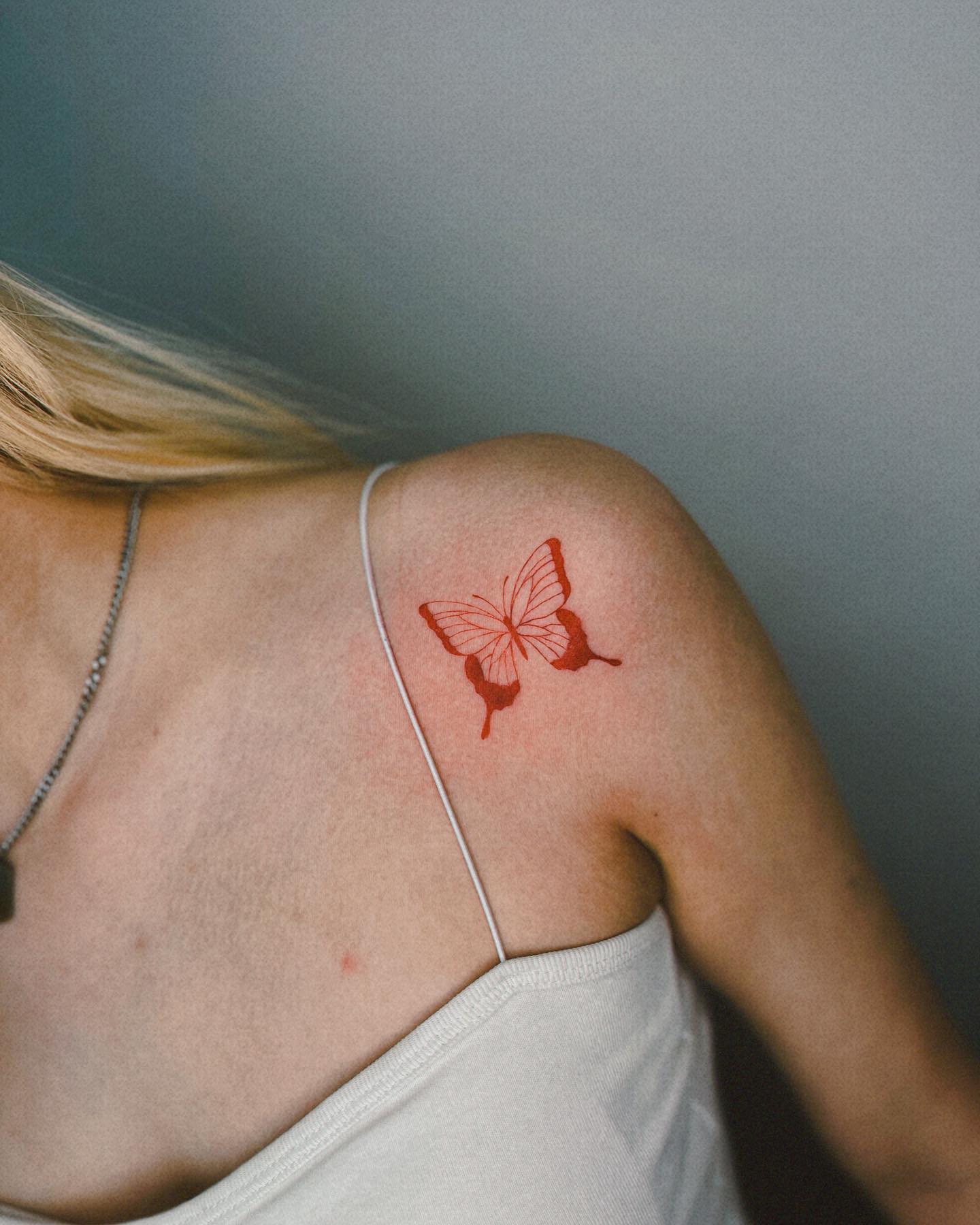Red butterfly tattoos by sanbantt