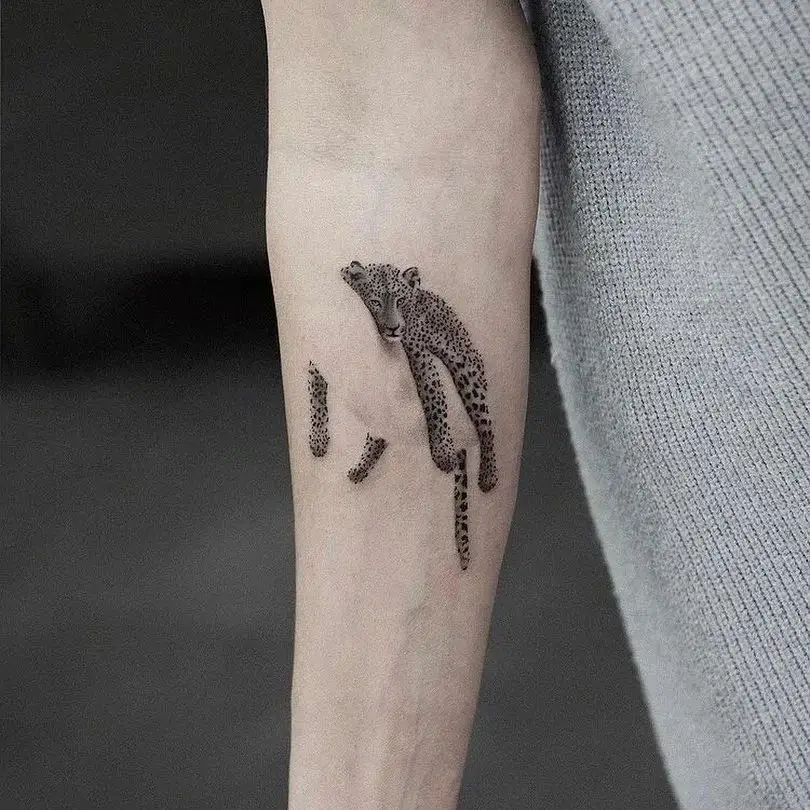 Black and white leopard tattoo by 1blacktattoos