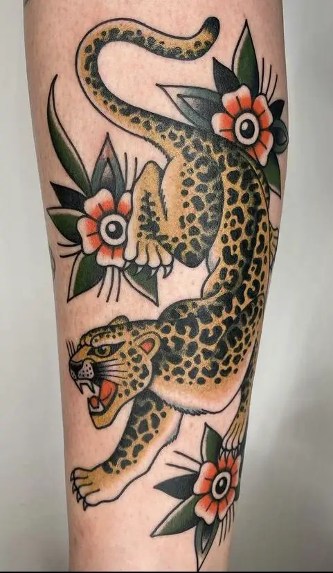 Leopard traditional tattoo