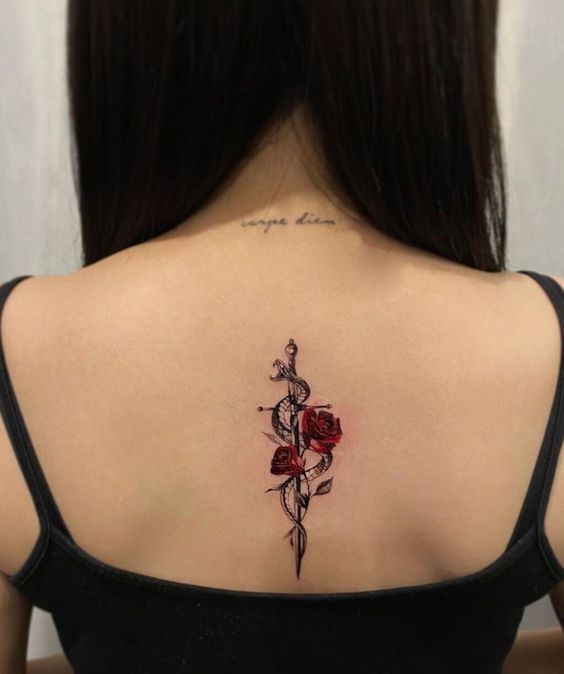 rose spine tattoos