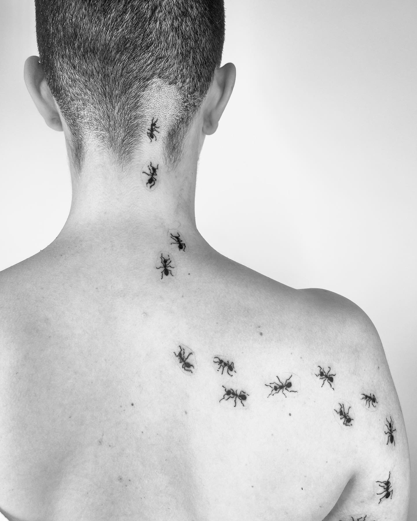 Ant tattoo design on the back by merel.woudwijk