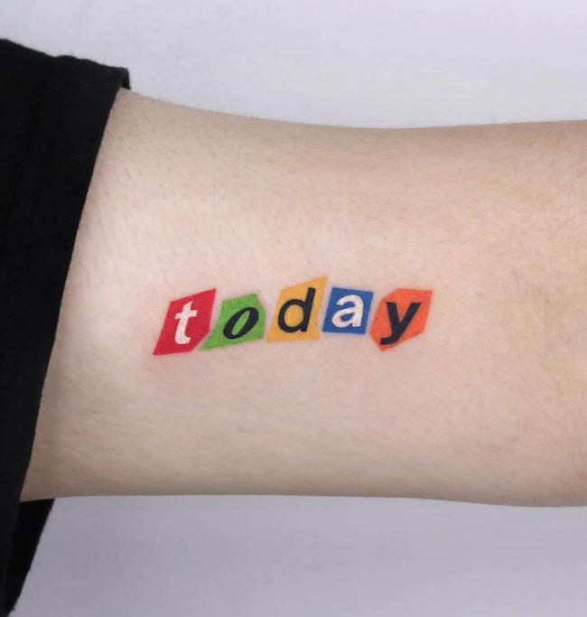 Colorful typography tattoos