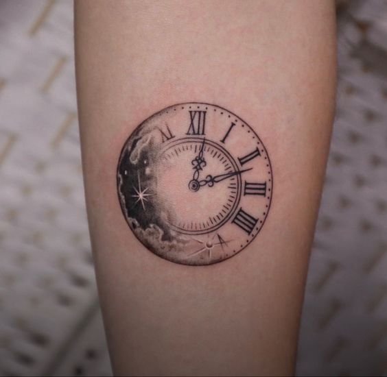 Pocket watch tattoo for women