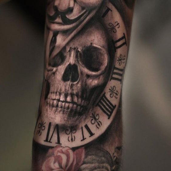 Skull clock tattoo ideas