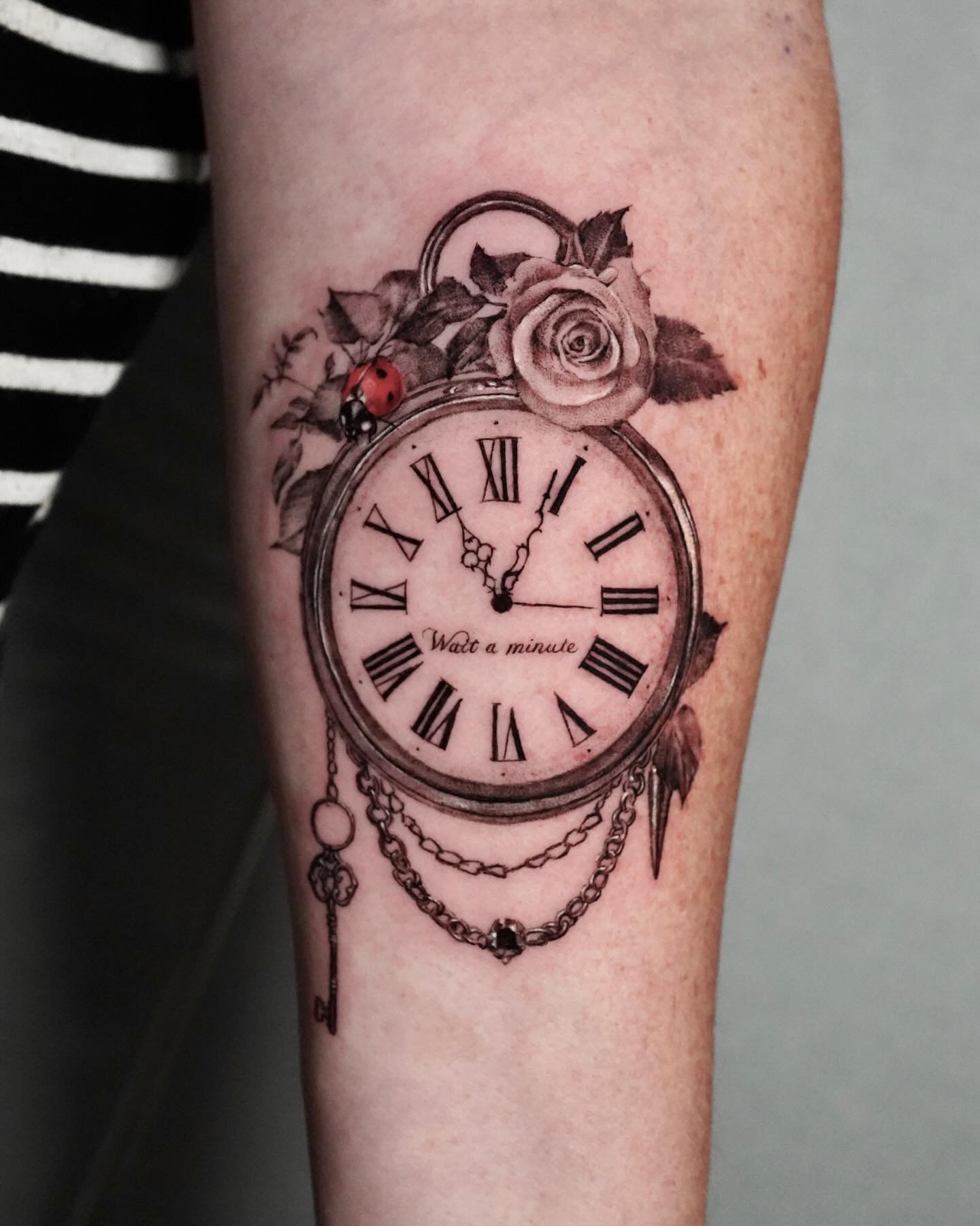 rose and clock tattoo by shinnyeong tattoo