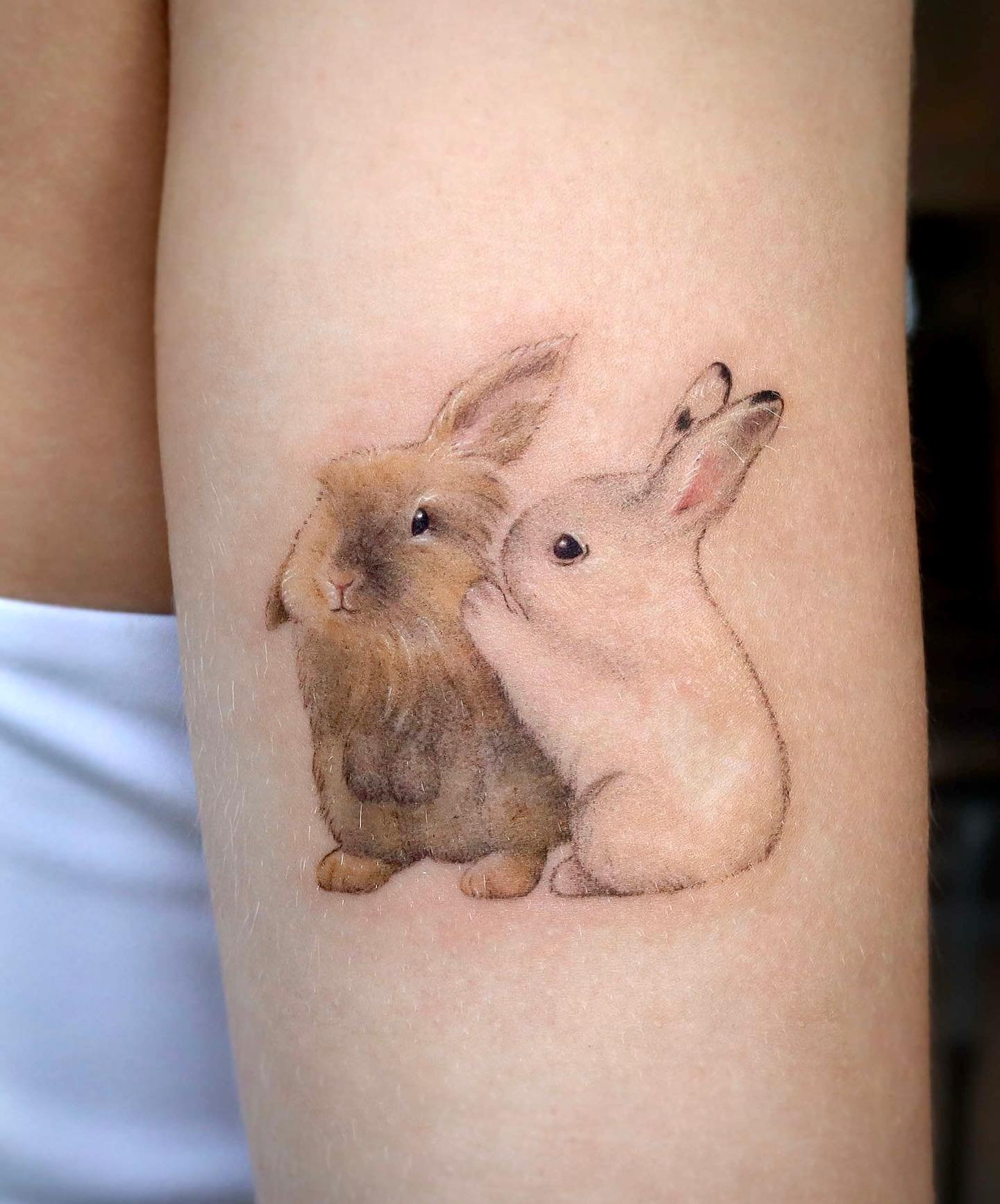 Rabbit tattoo on forearm by eunyutattoo