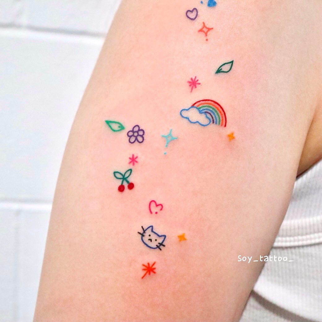 Cute watercolor tattoos by soy tattoo