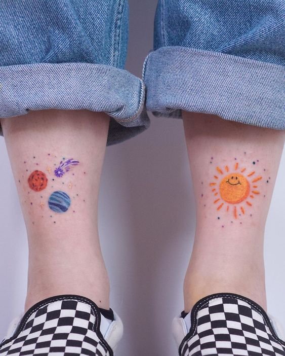 Sun and Moon with circle tattoo