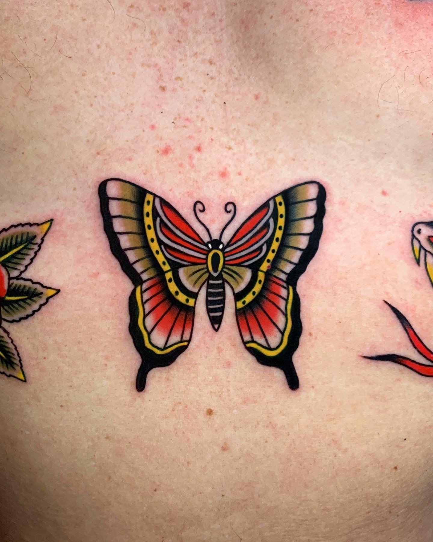 Minimal traditional butterfly tattoos by lorenzocarolisttattooer